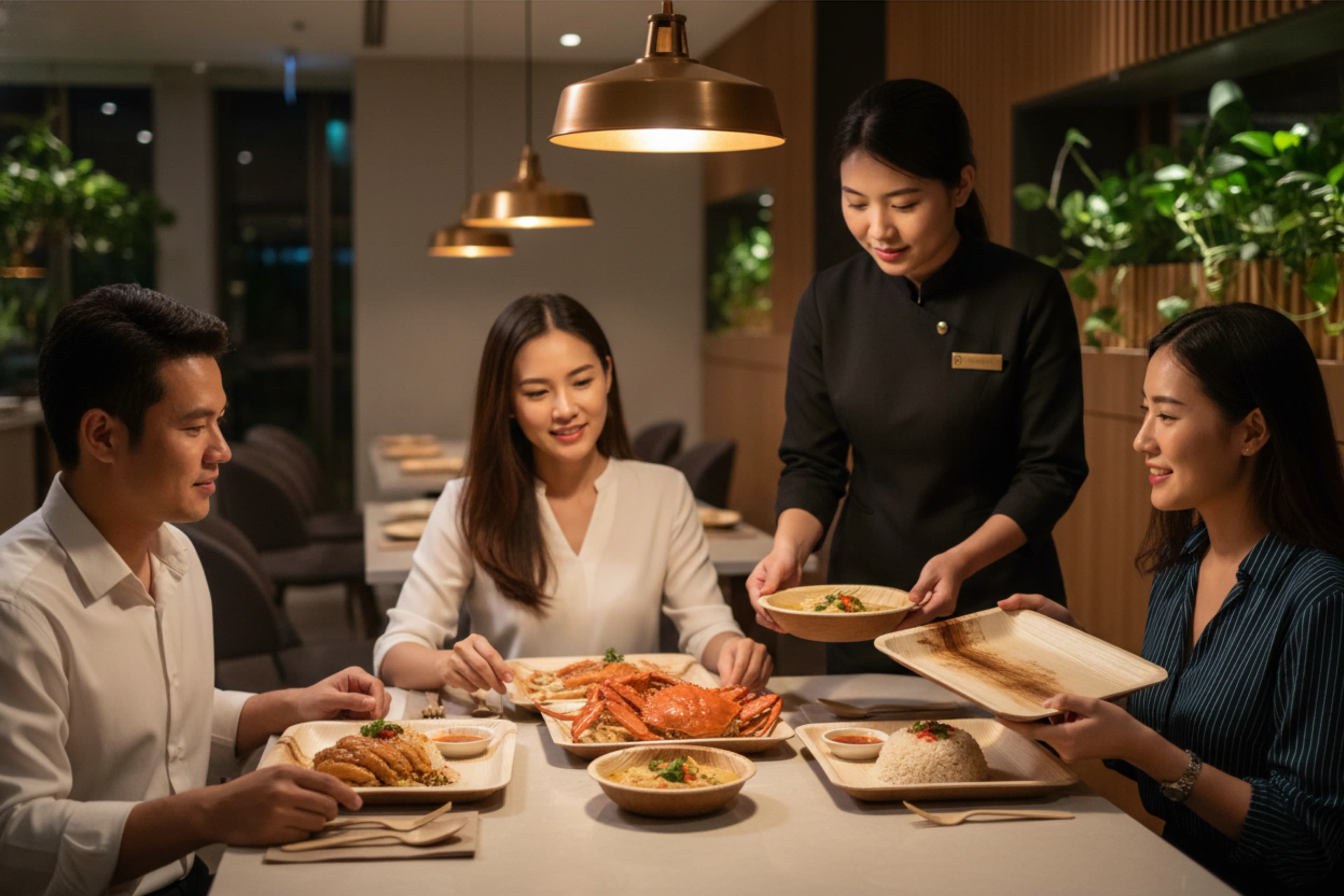 Disposable plates in use at a Singapore restaurant