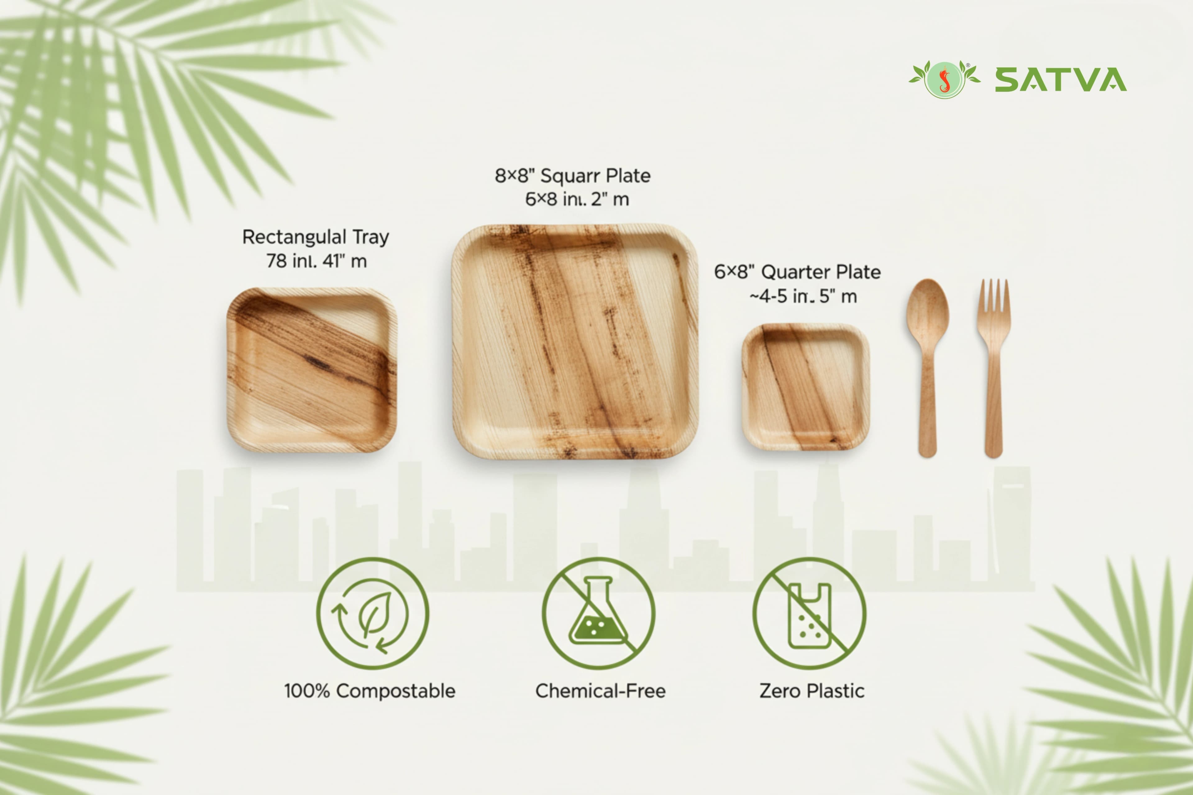 Areca leaf plates showing the grain of the leaf