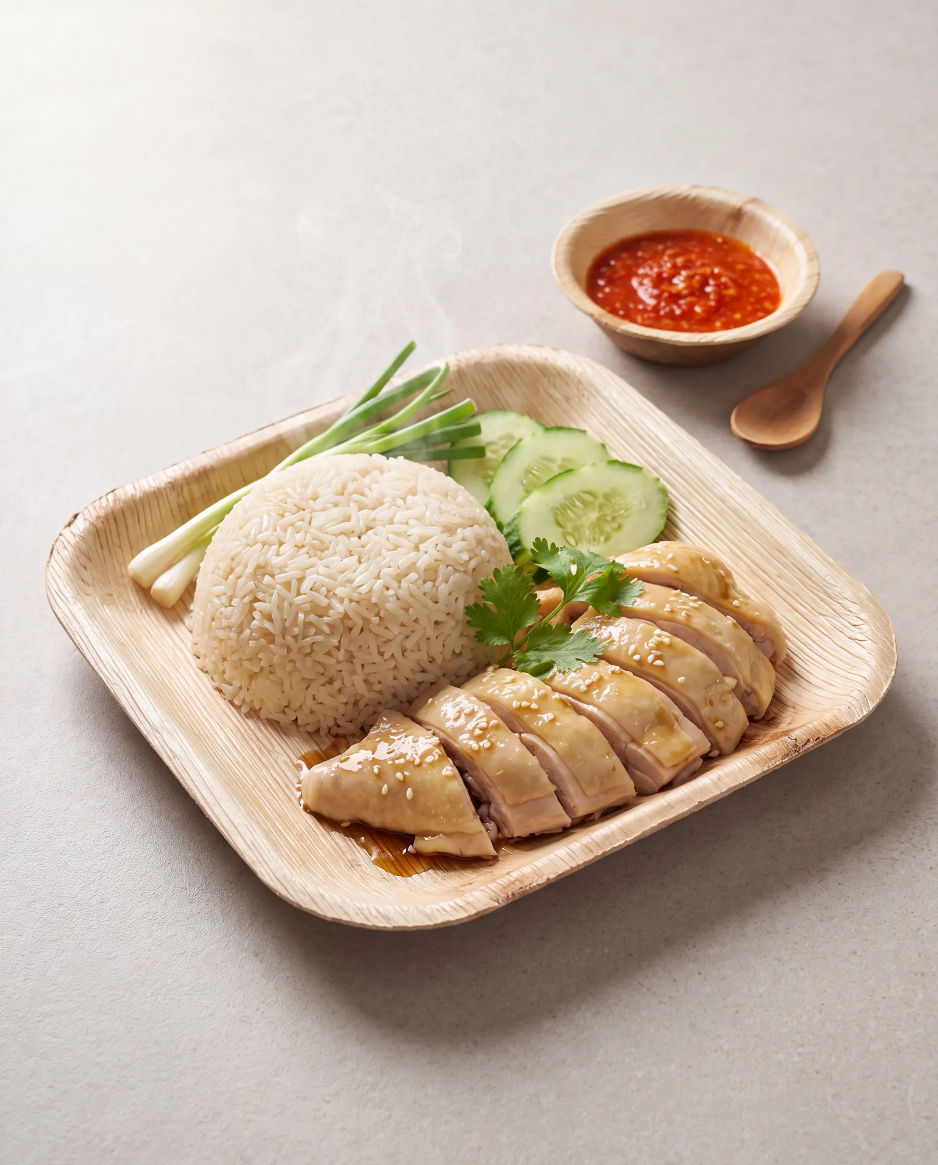 Chicken rice on a Satva square plate
