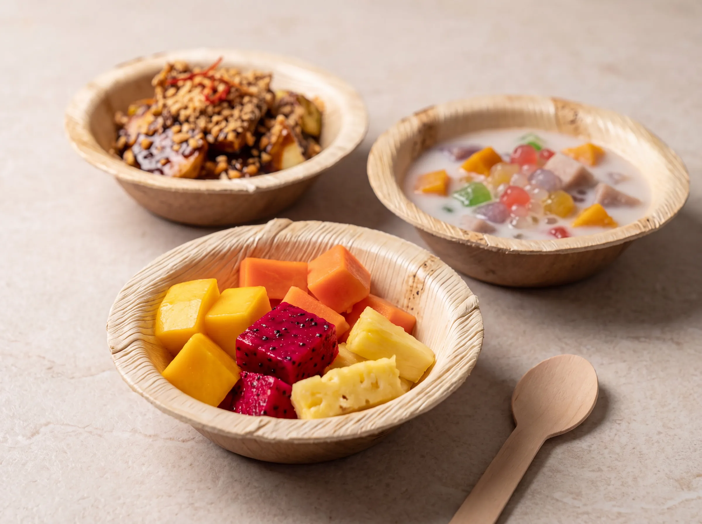 Cut fruit and desserts in Satva Veg Bowls